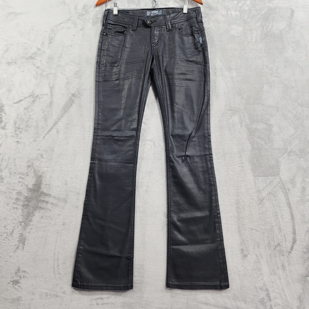 Silver Jeans Womens 28 Black Coated Tuesday 16 1/2” Low Rise Bootcut Stretch